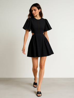 Black Side Cut Out Short Dress-SASSAFRAS