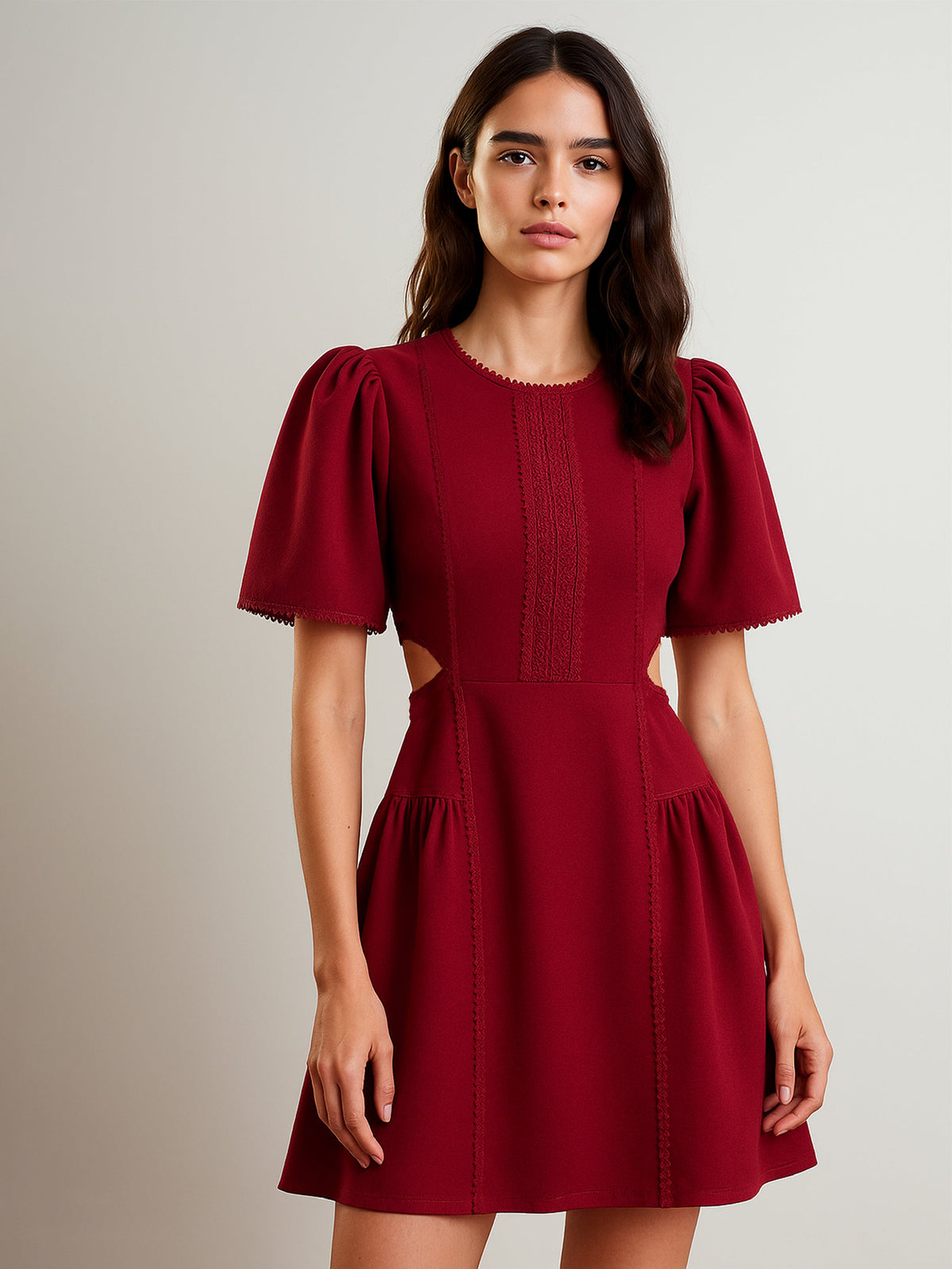 Maroon Side Cut Out Short Dress-SASSAFRAS