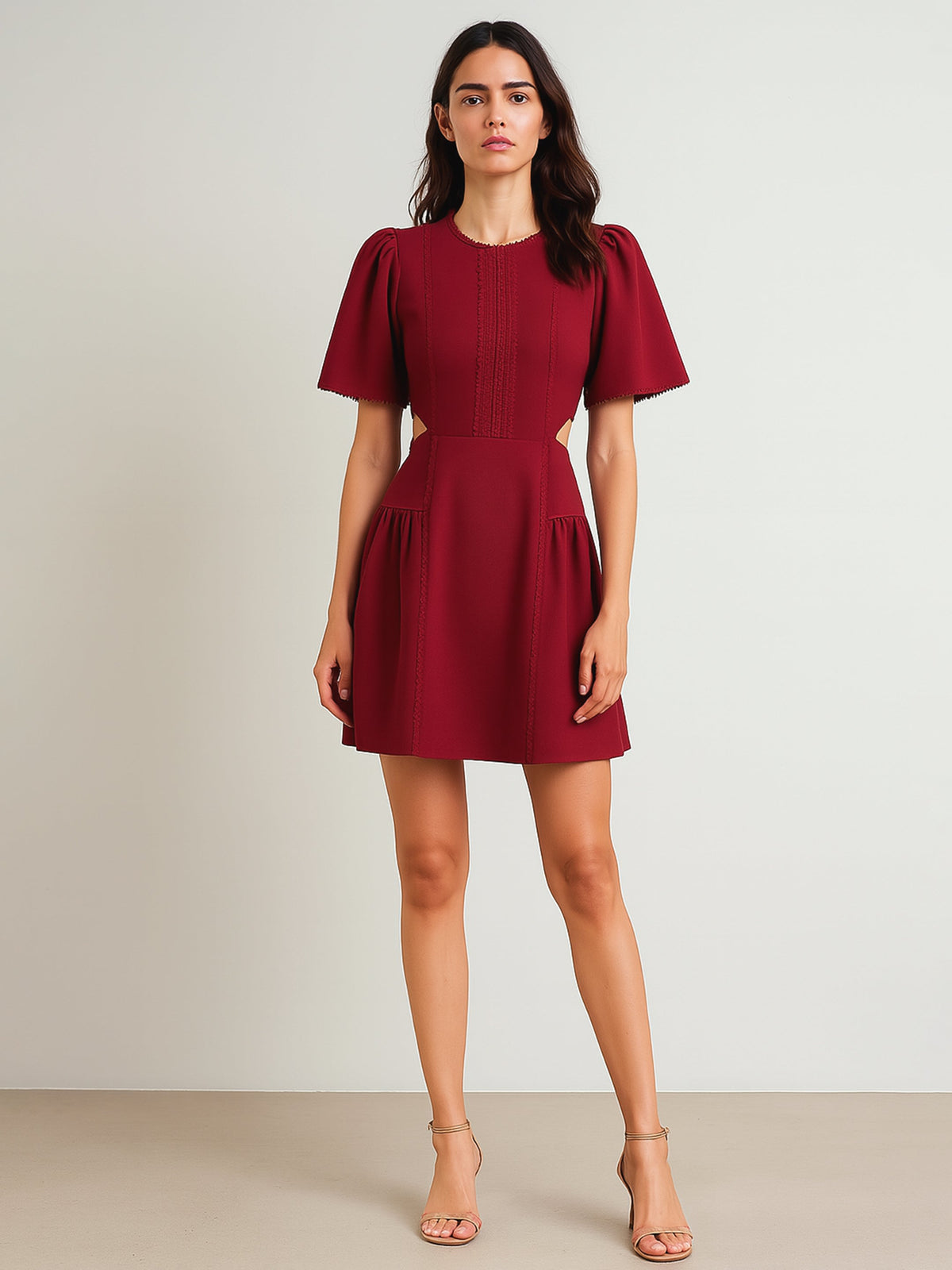 Maroon Side Cut Out Short Dress-SASSAFRAS