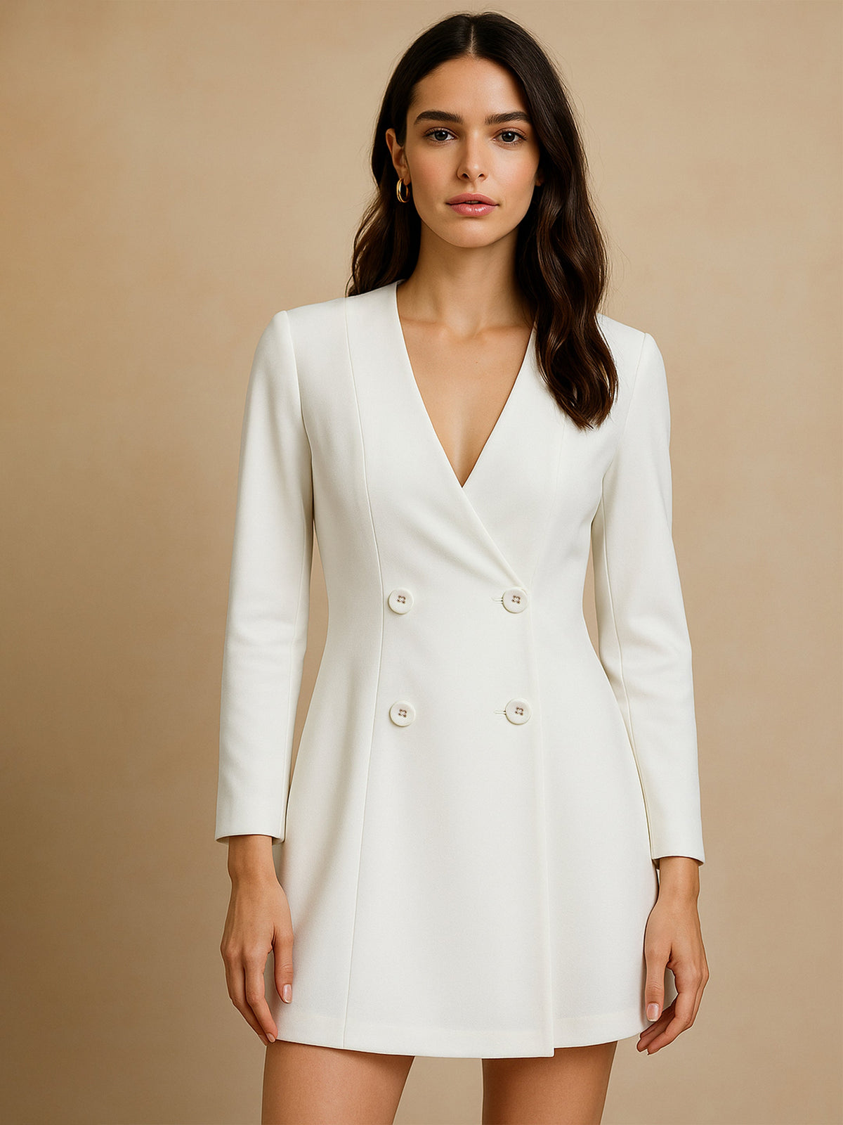 White Double Breasted Short Dress-SASSAFRAS