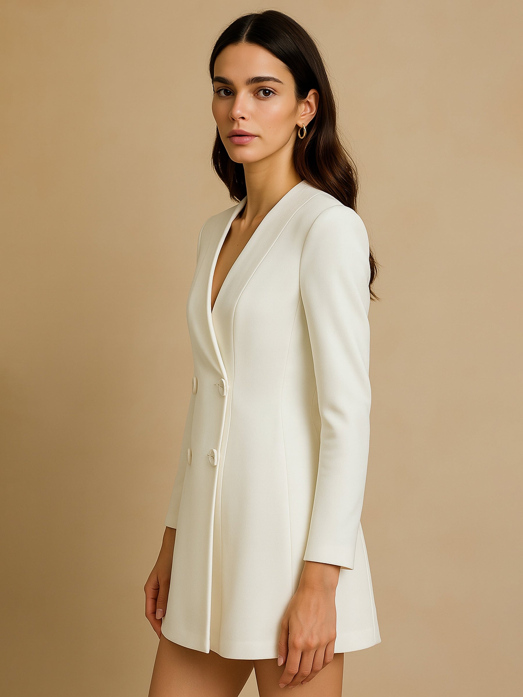 White Double Breasted Short Dress-SASSAFRAS