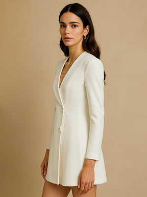 White Double Breasted Short Dress-SASSAFRAS