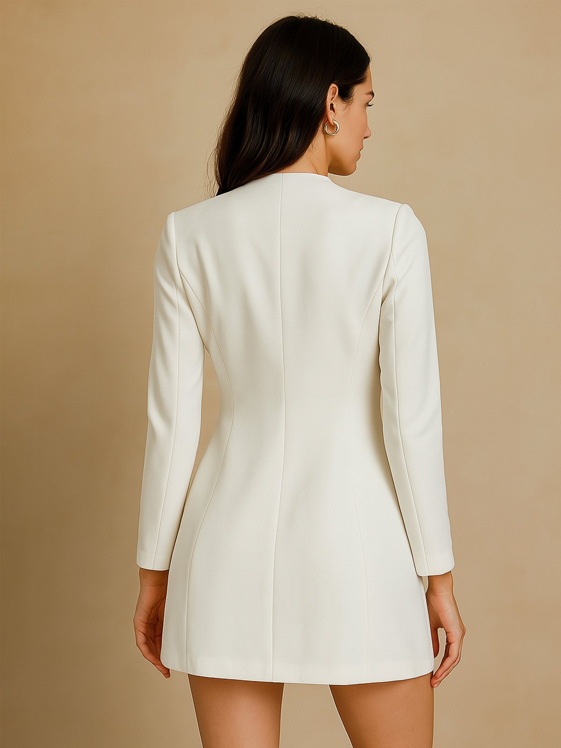 White Double Breasted Short Dress-SASSAFRAS