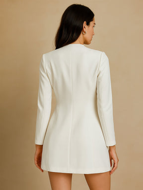 White Double Breasted Short Dress-SASSAFRAS