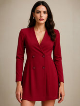 Maroon Double Breasted Short Dress-SASSAFRAS