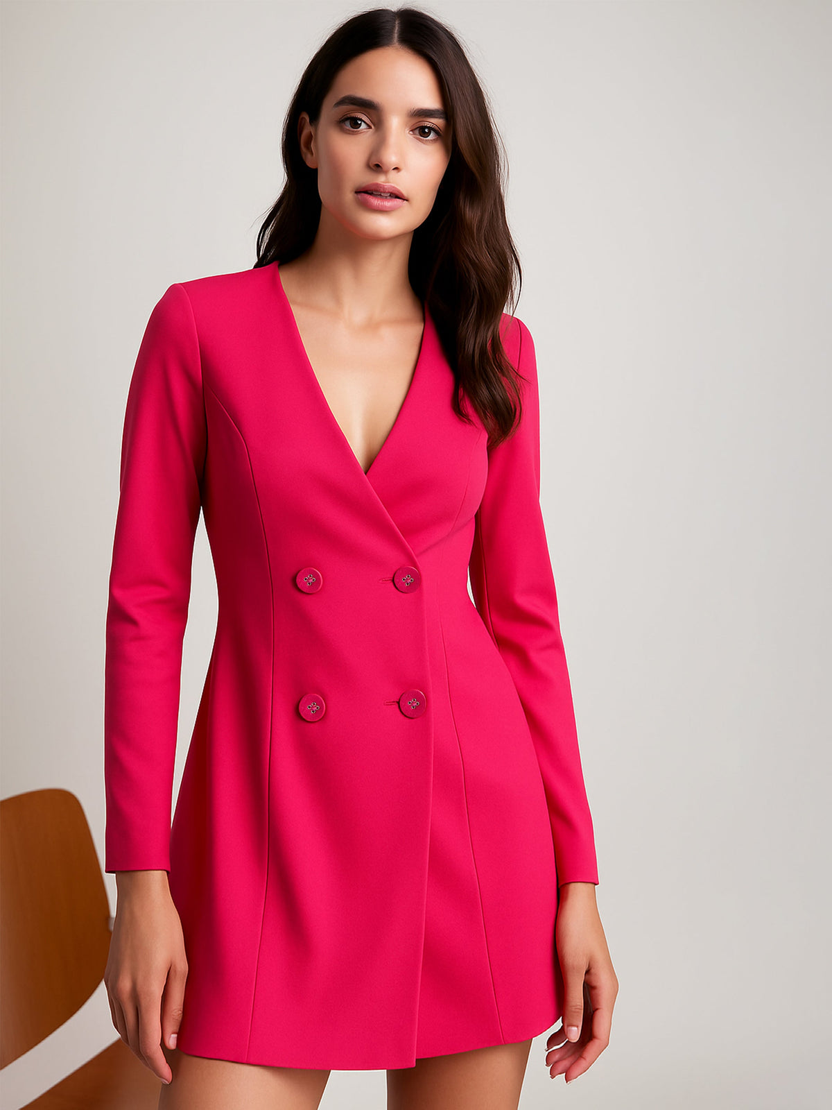 Fuchsia Double Breasted Short Dress-SASSAFRAS