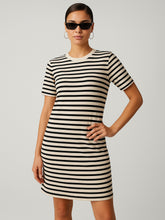 Black & Beige Stripe Short T-shirt Dress-SASSAFRAS