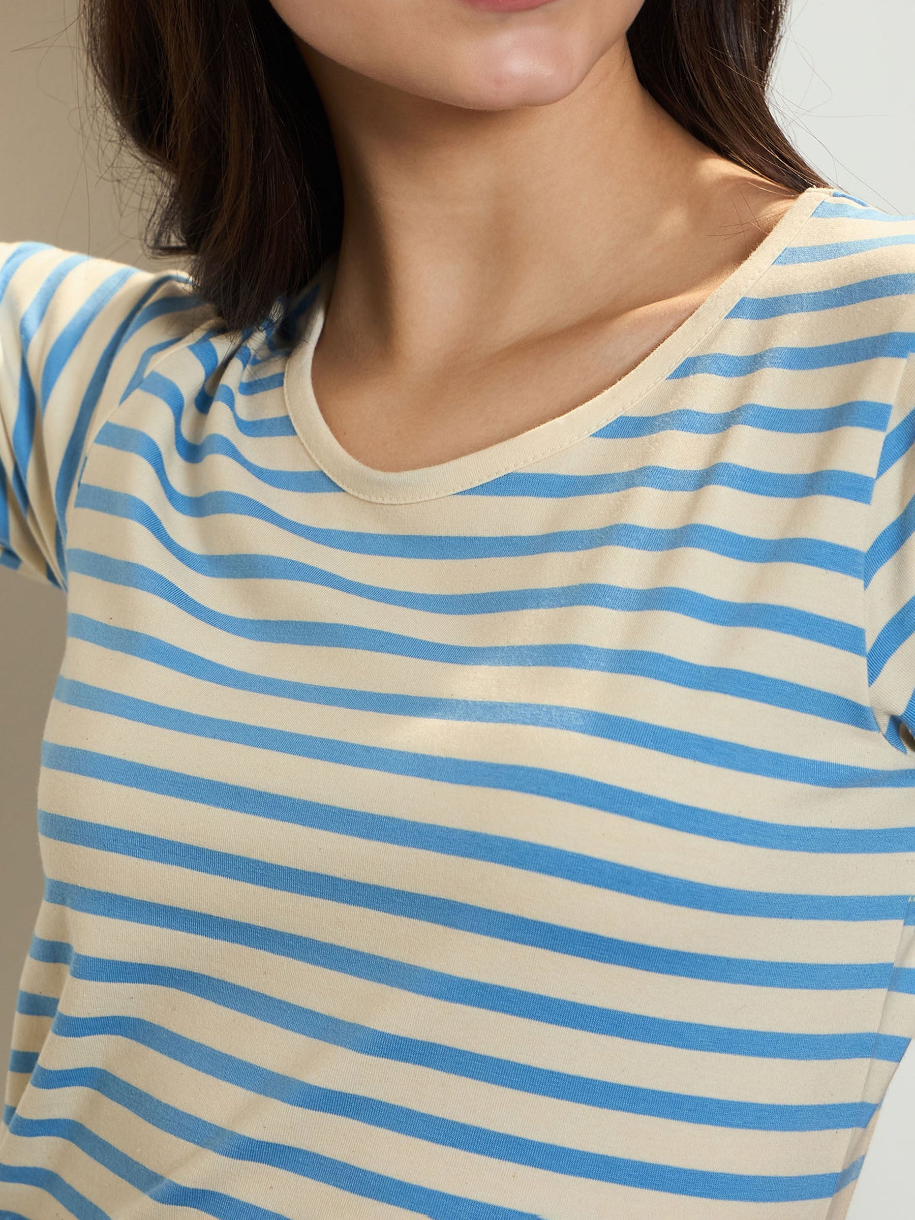 Blue & Beige Stripe T-shirt Maxi Dress-SASSAFRAS