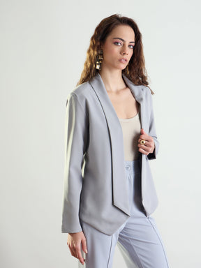 Grey Lapel Collar Front Open Blazer-SASSAFRAS worklyf