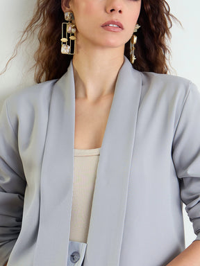 Grey Lapel Collar Front Open Blazer-SASSAFRAS worklyf
