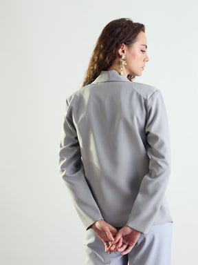 Grey Lapel Collar Front Open Blazer-SASSAFRAS worklyf