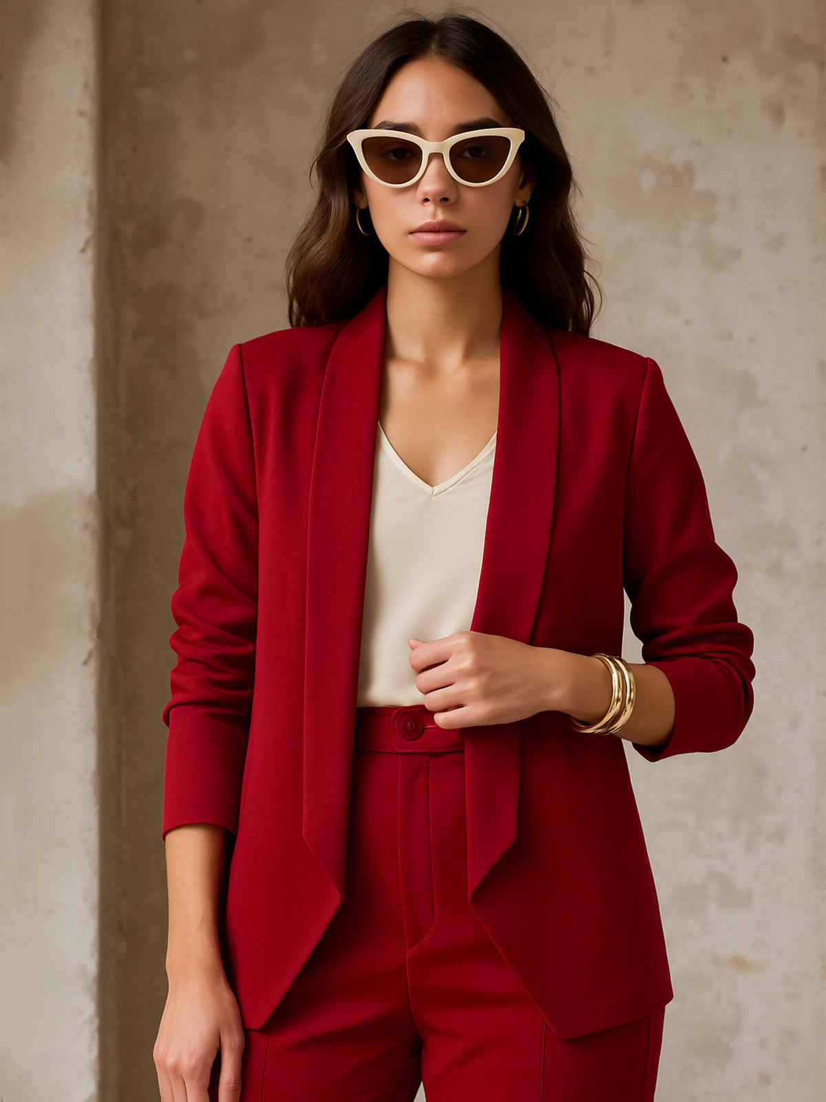 Maroon Lapel Collar Front Open Blazer-SASSAFRAS worklyf