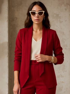 Maroon Lapel Collar Front Open Blazer-SASSAFRAS worklyf