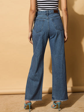 Navy Blue Distressed Slashed Knee Frayed Jeans-SASSAFRAS BASICS