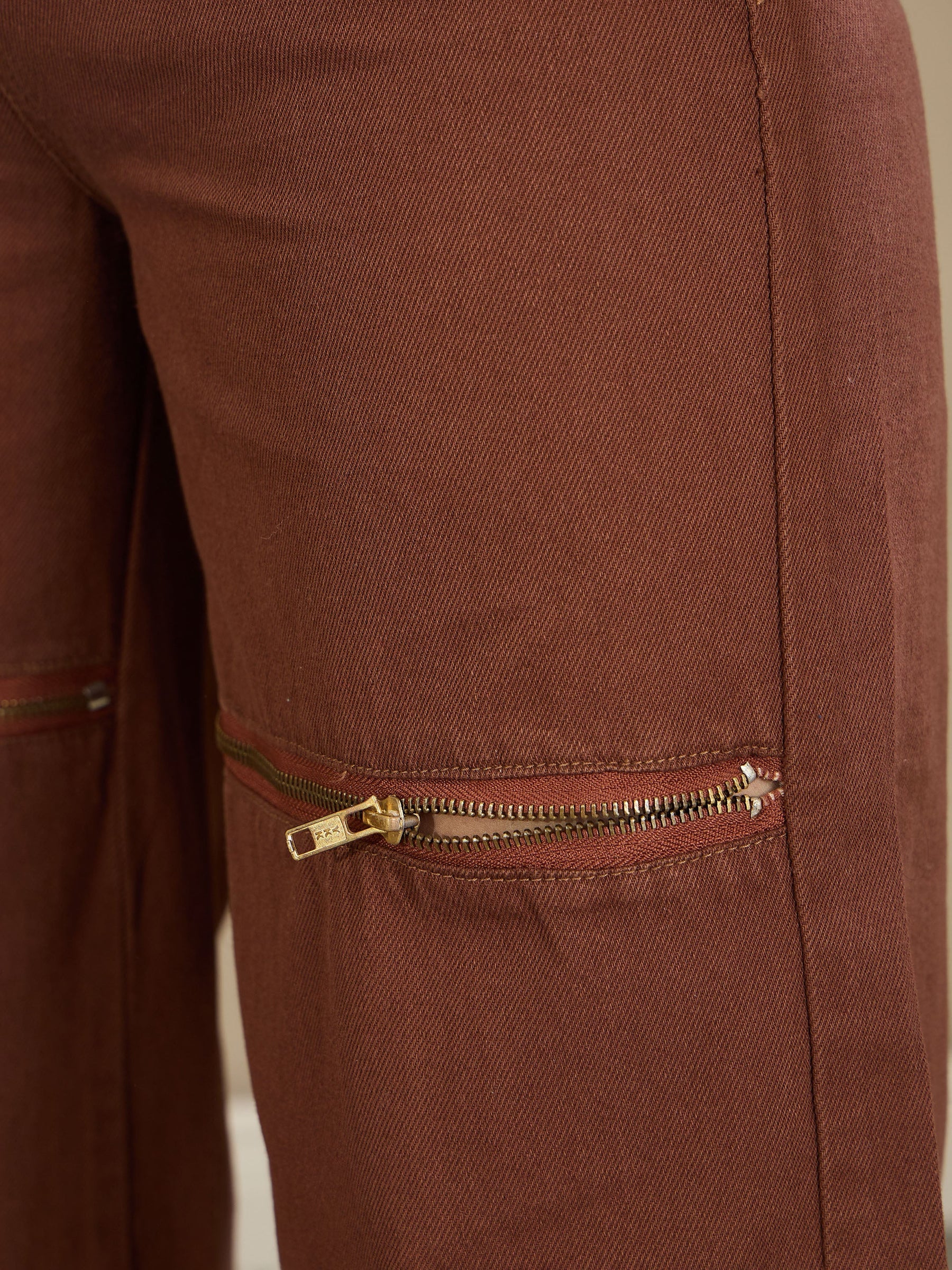 Brown Zipper Design Baggy Jeans-SASSAFRAS