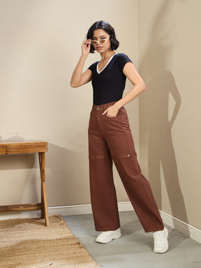 Brown Zipper Design Baggy Jeans-SASSAFRAS BASICS