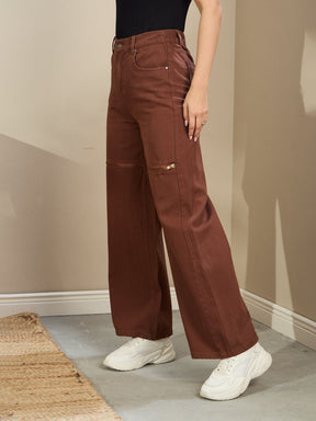 Brown Zipper Design Baggy Jeans-SASSAFRAS BASICS
