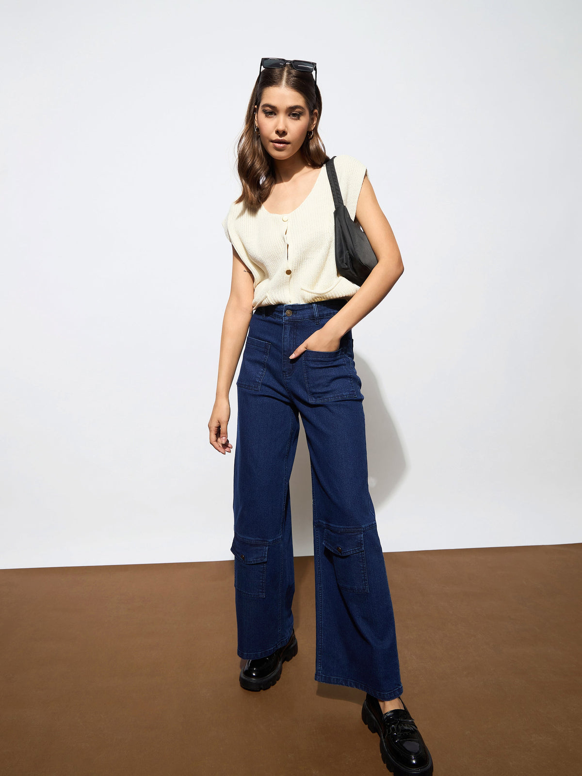 Navy Blue Multi Pocket Stretch Straight Jeans-SASSAFRAS