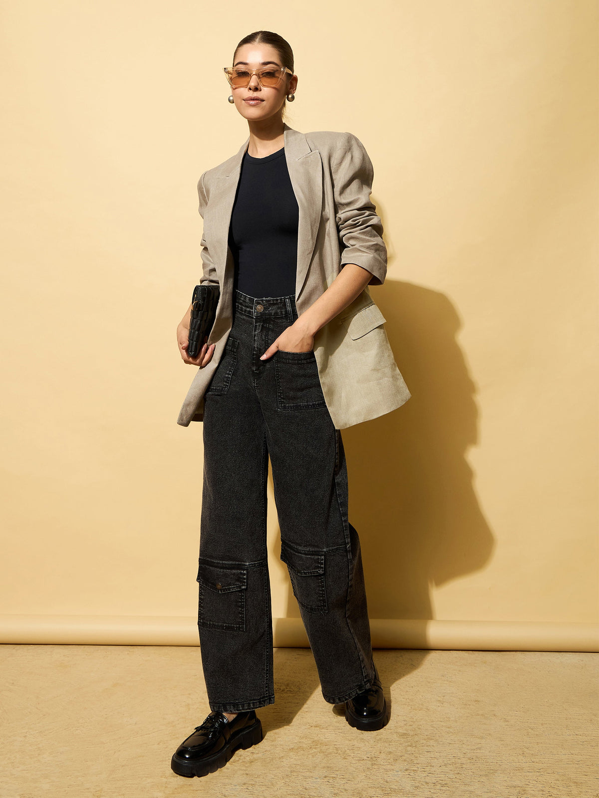 Black Wash Multi Pocket Stretch Straight Jeans-SASSAFRAS