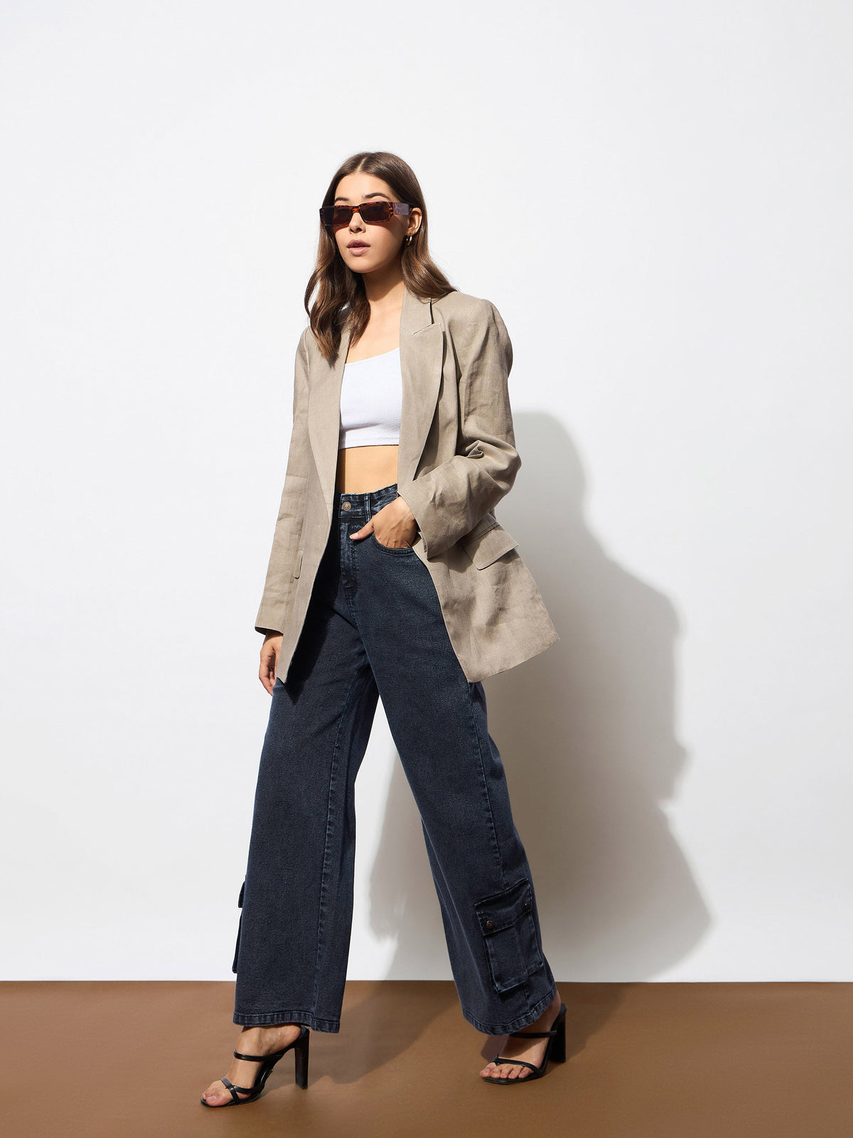 Black Washed Hem Pocket Stretch Straight Jeans-SASSAFRAS