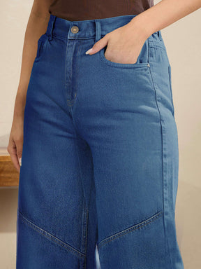 Navy High-Rise Stitch Detail Straight Jeans-SASSAFRAS BASICS