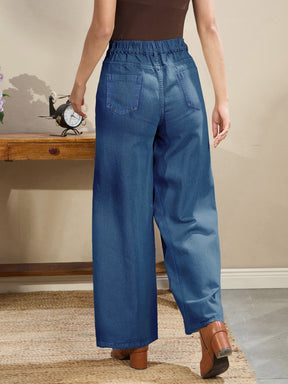 Navy High-Rise Stitch Detail Straight Jeans-SASSAFRAS BASICS