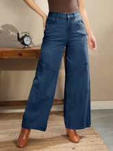 Beige High-Rise Stitch Detail Straight Jeans-SASSAFRAS BASICS