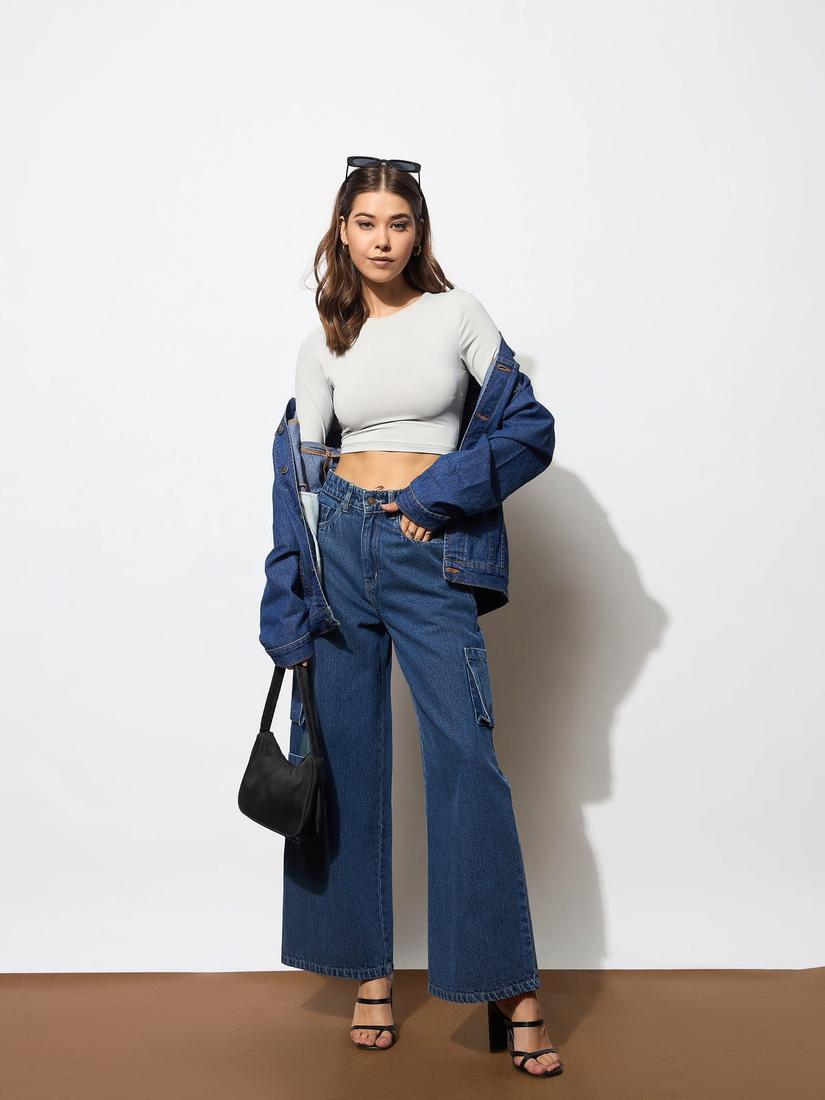 Blue Box Pocket Straight Cargo Jeans-SASSAFRAS