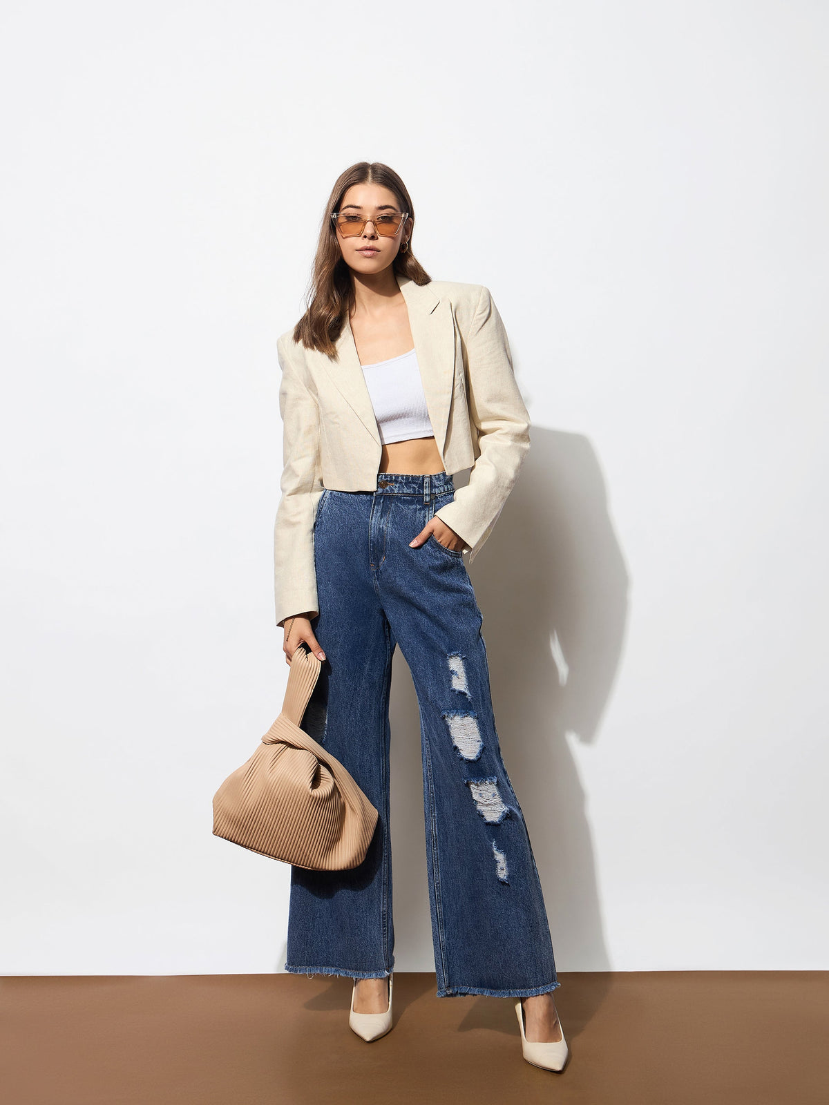 Blue Blast Heavy Distressed Straight Frayed Jeans -SASSAFRAS