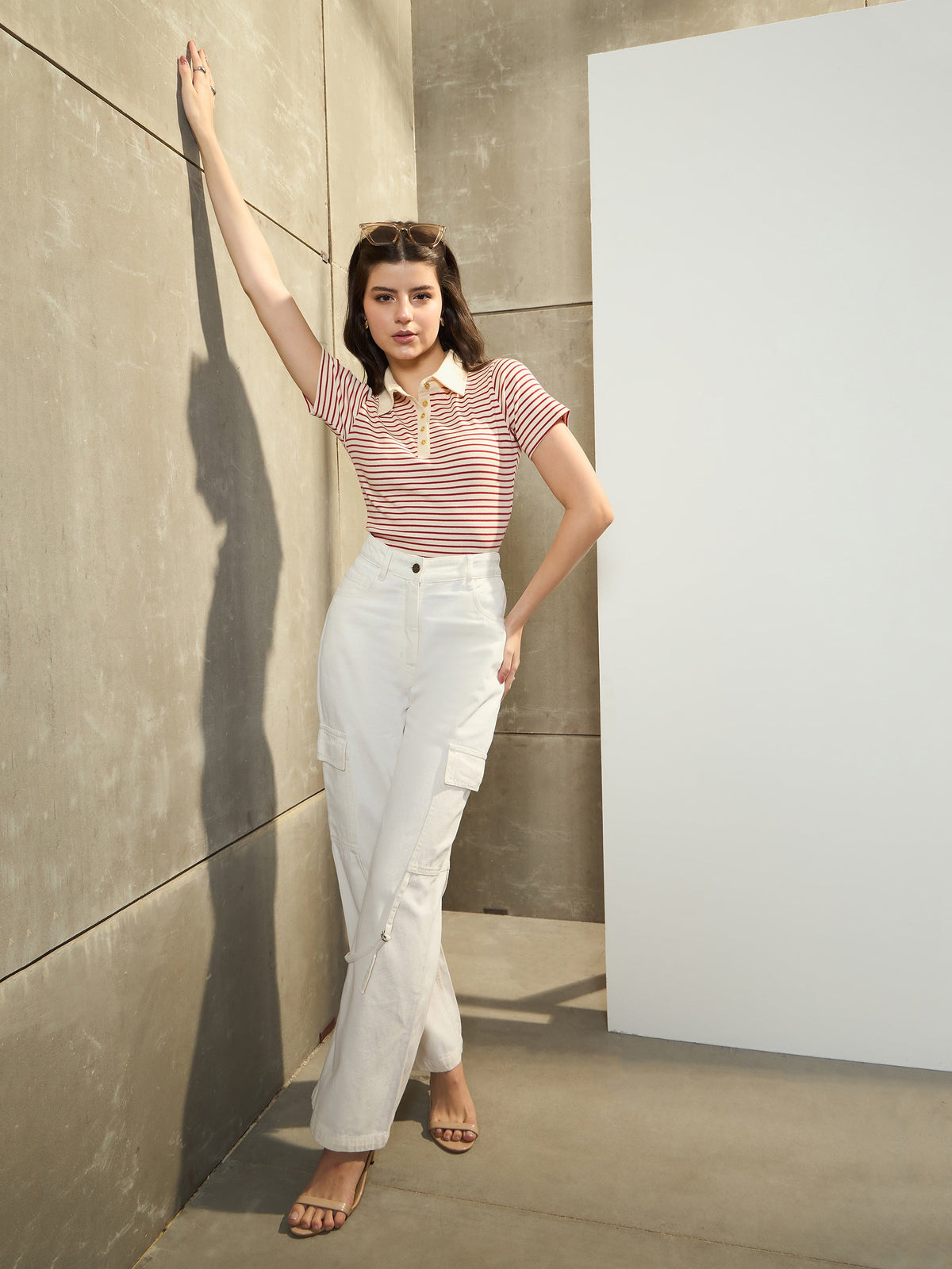 White Twill Cargo Jeans With Looped Straps-SASSAFRAS