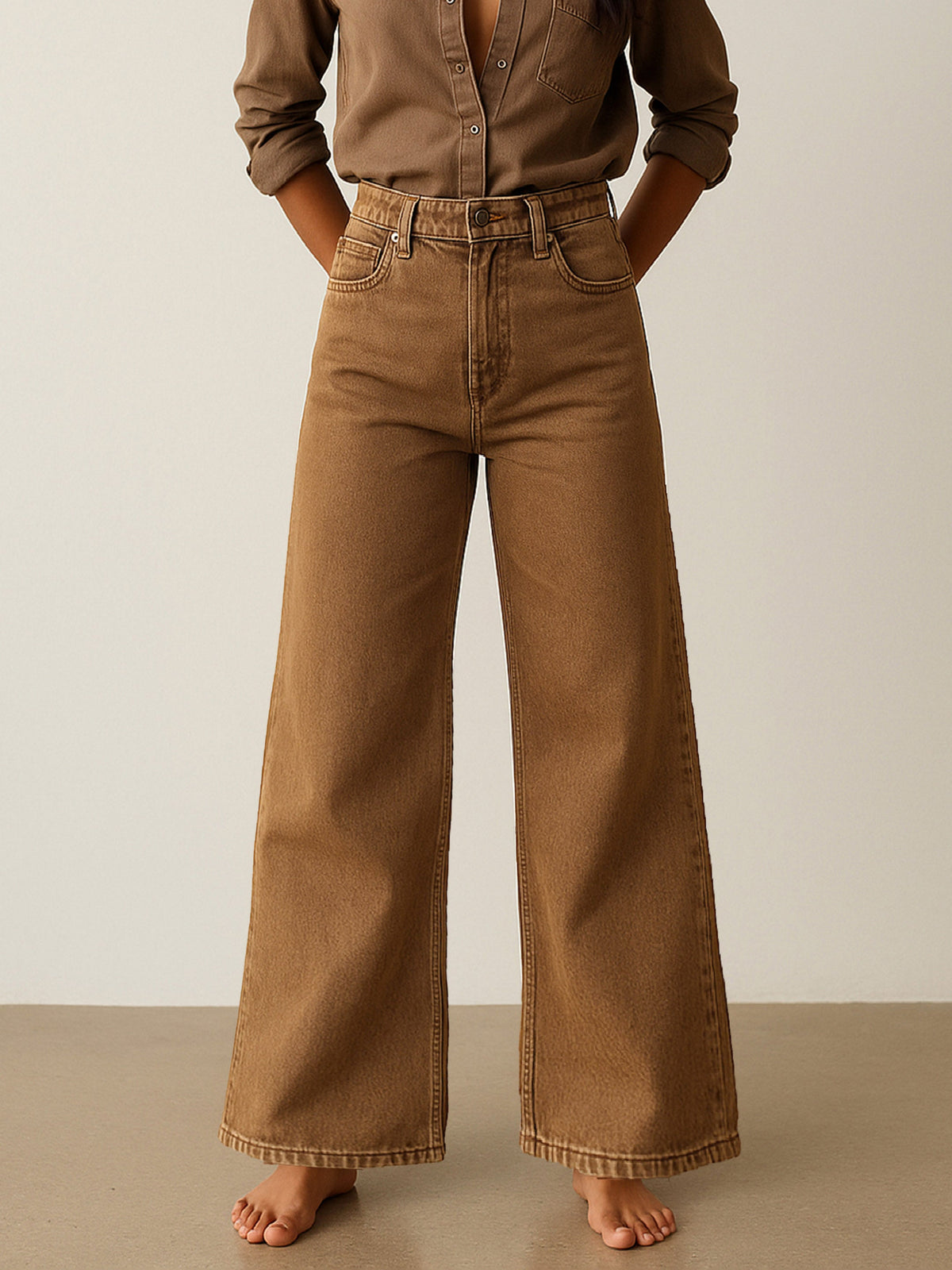 Brown Low Waist Wide Leg Jeans -SASSAFRAS