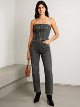 Grey Denim Off-Shoulder Flap Jumpsuit-SASSAFRAS