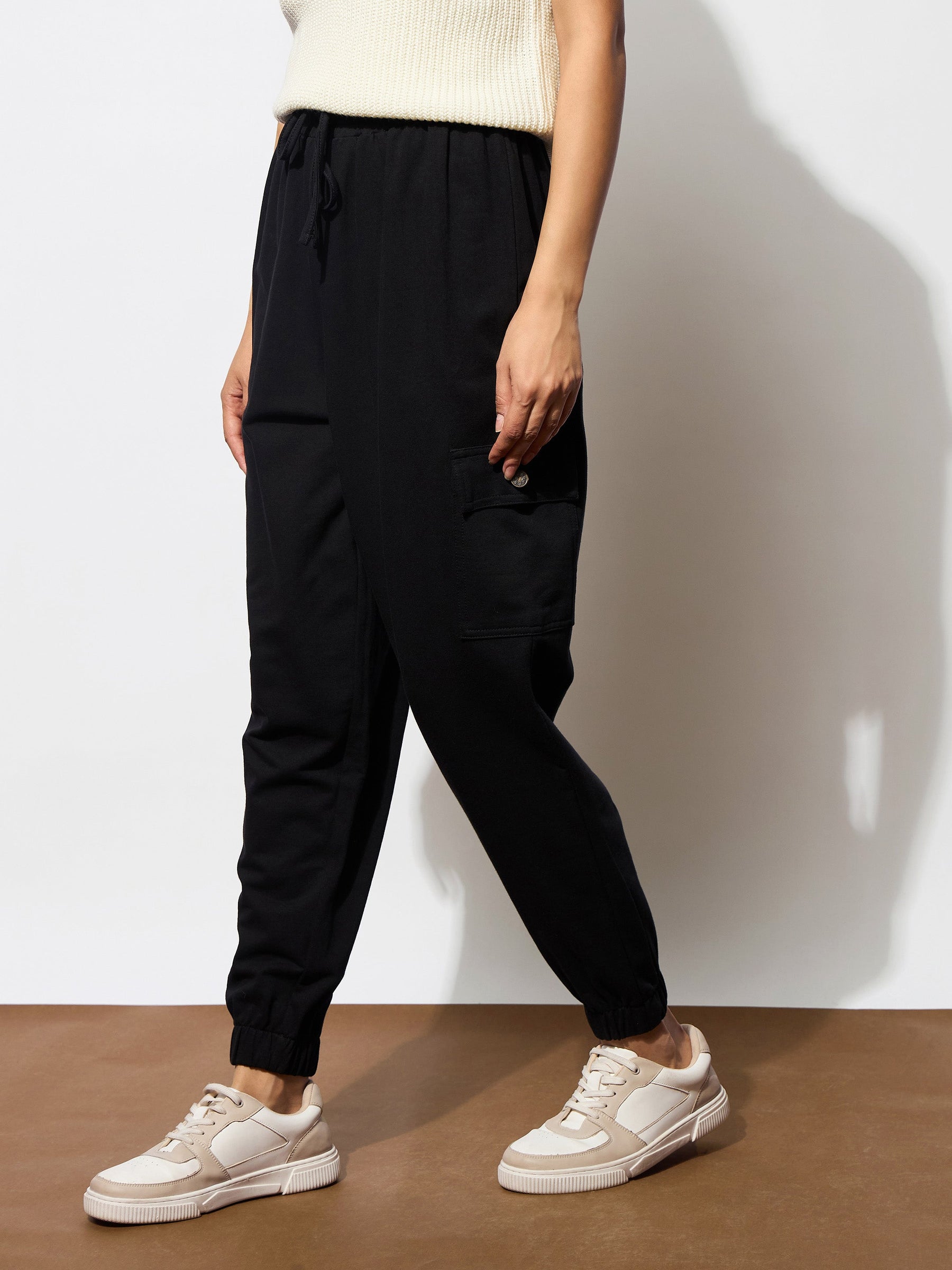 Black Side Pocket Cargo Joggers-SASSAFRAS