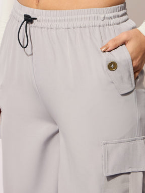 Grey Parachute Side Metal Buckle Detail Cargos-SASSAFRAS