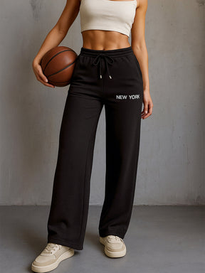 Black Terry NEW YORK Print Track Pants -SASSAFRAS
