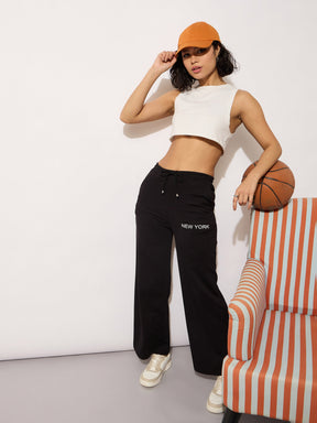 Black Terry NEW YORK Print Track Pants -SASSAFRAS