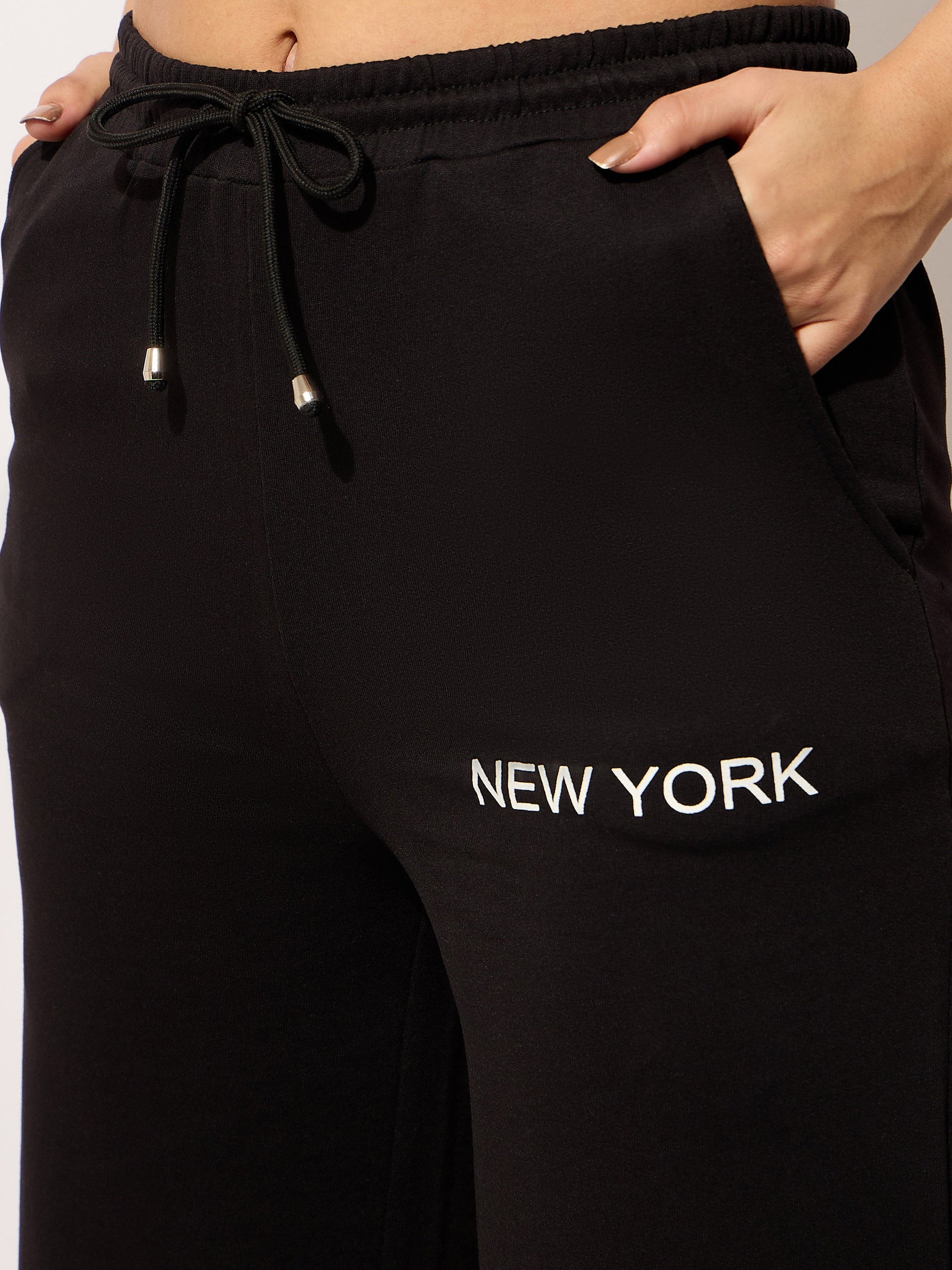 Black Terry NEW YORK Print Track Pants -SASSAFRAS