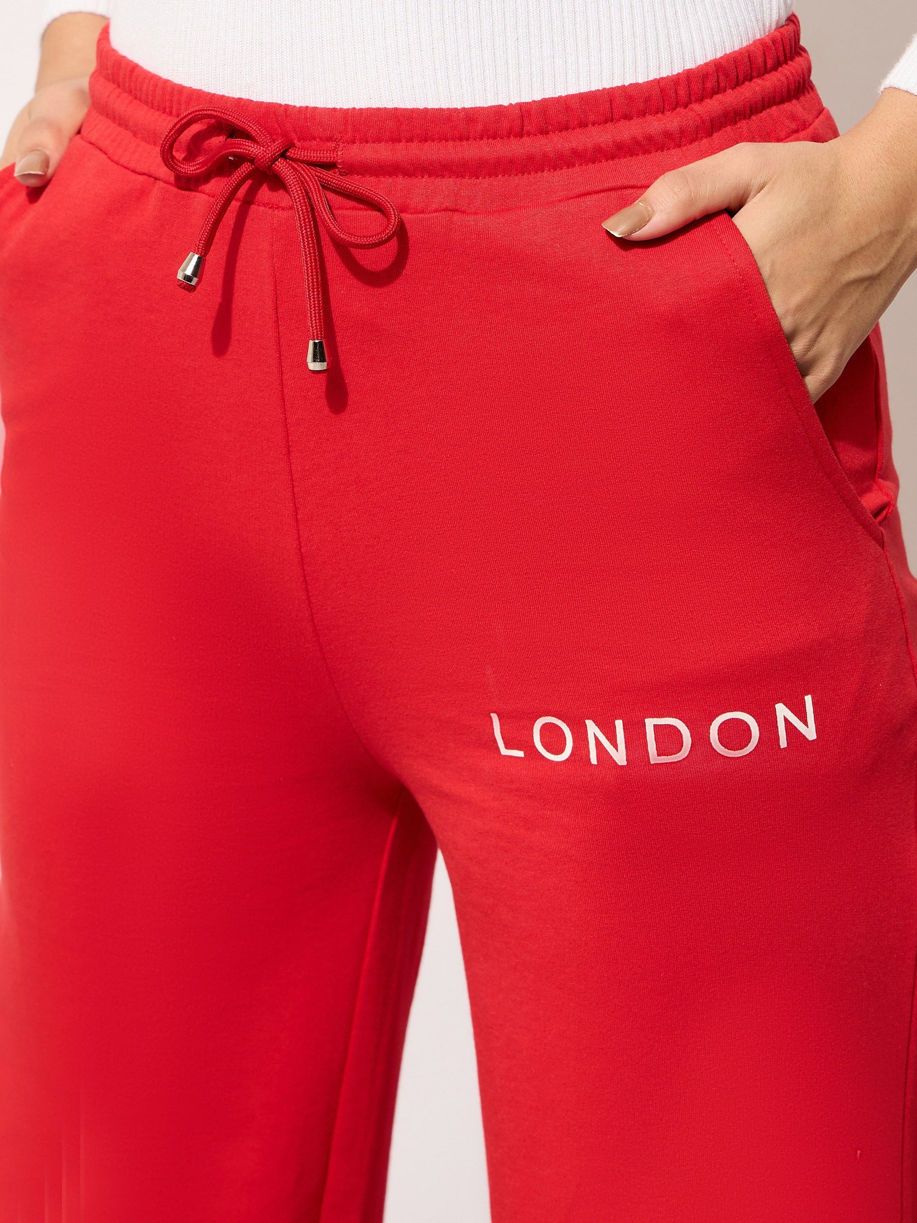 Red Terry LONDON Print Track Pants -SASSAFRAS
