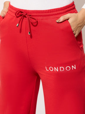 Red Terry LONDON Print Track Pants -SASSAFRAS