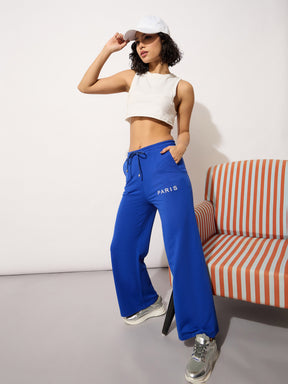 Blue Terry PARIS Print Track Pants -SASSAFRAS