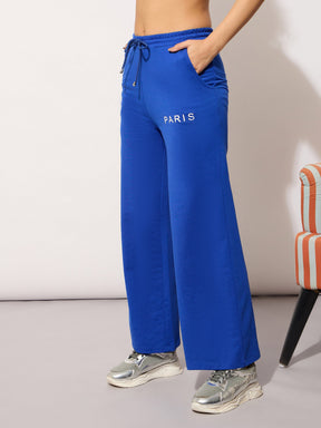 Blue Terry PARIS Print Track Pants -SASSAFRAS
