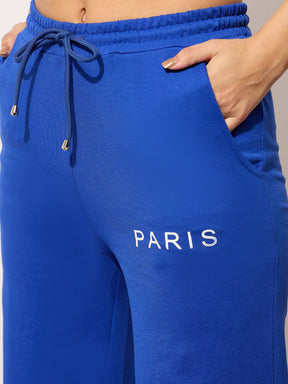 Blue Terry PARIS Print Track Pants -SASSAFRAS