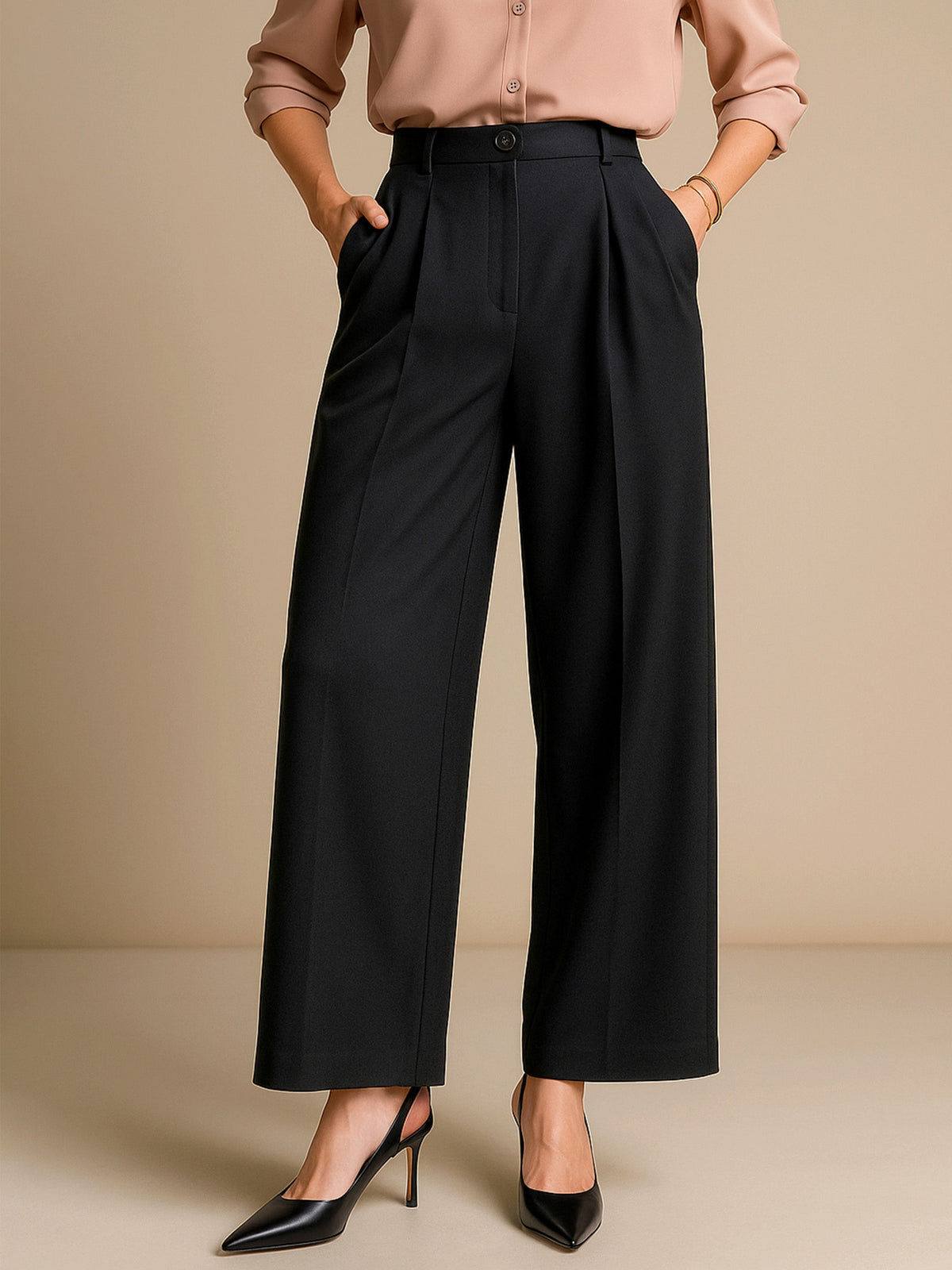 Black High-Rise Front Pleated Korean Pants-SASSAFRAS worklyf