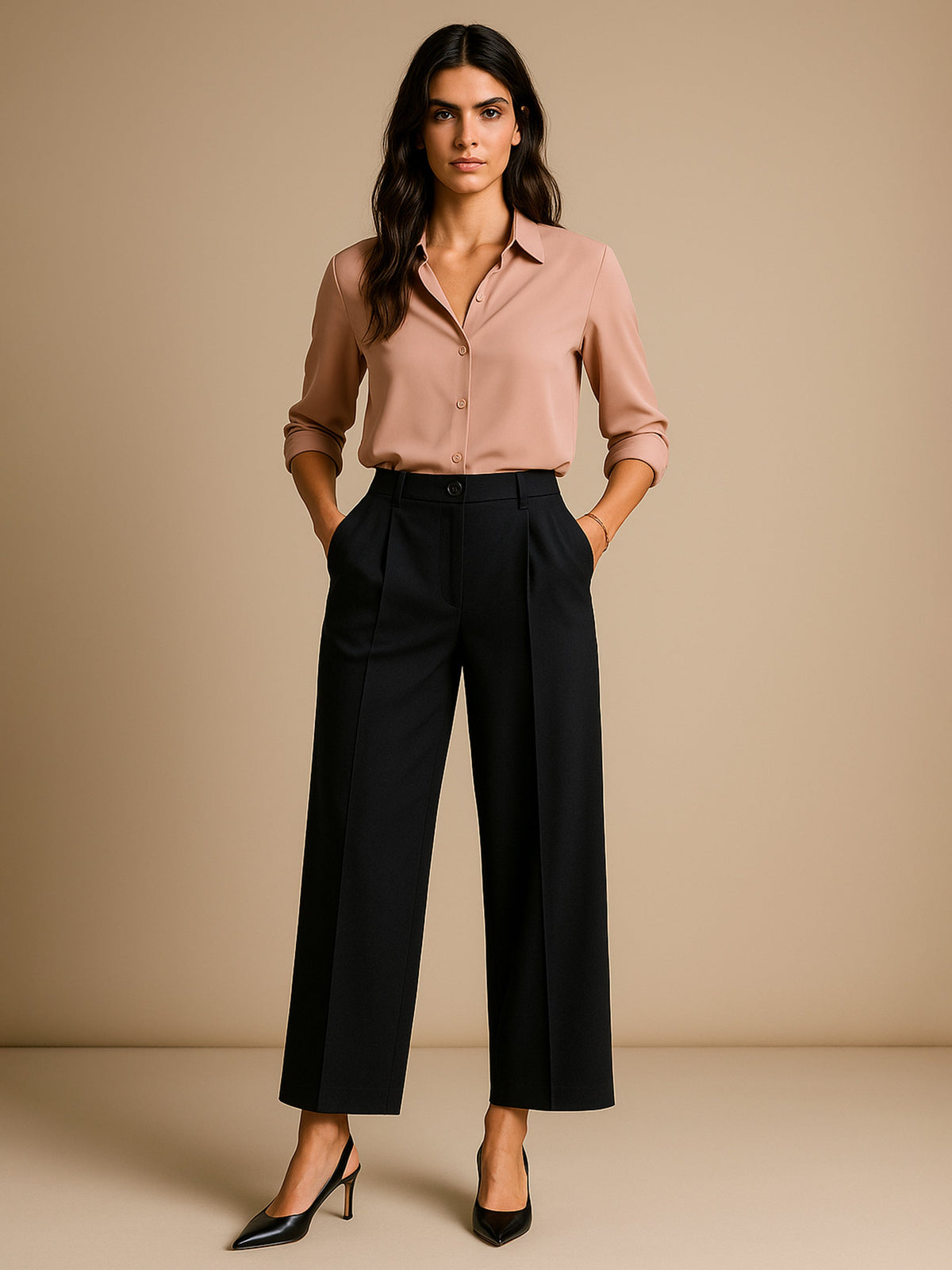 Black High-Rise Front Pleated Korean Pants-SASSAFRAS worklyf