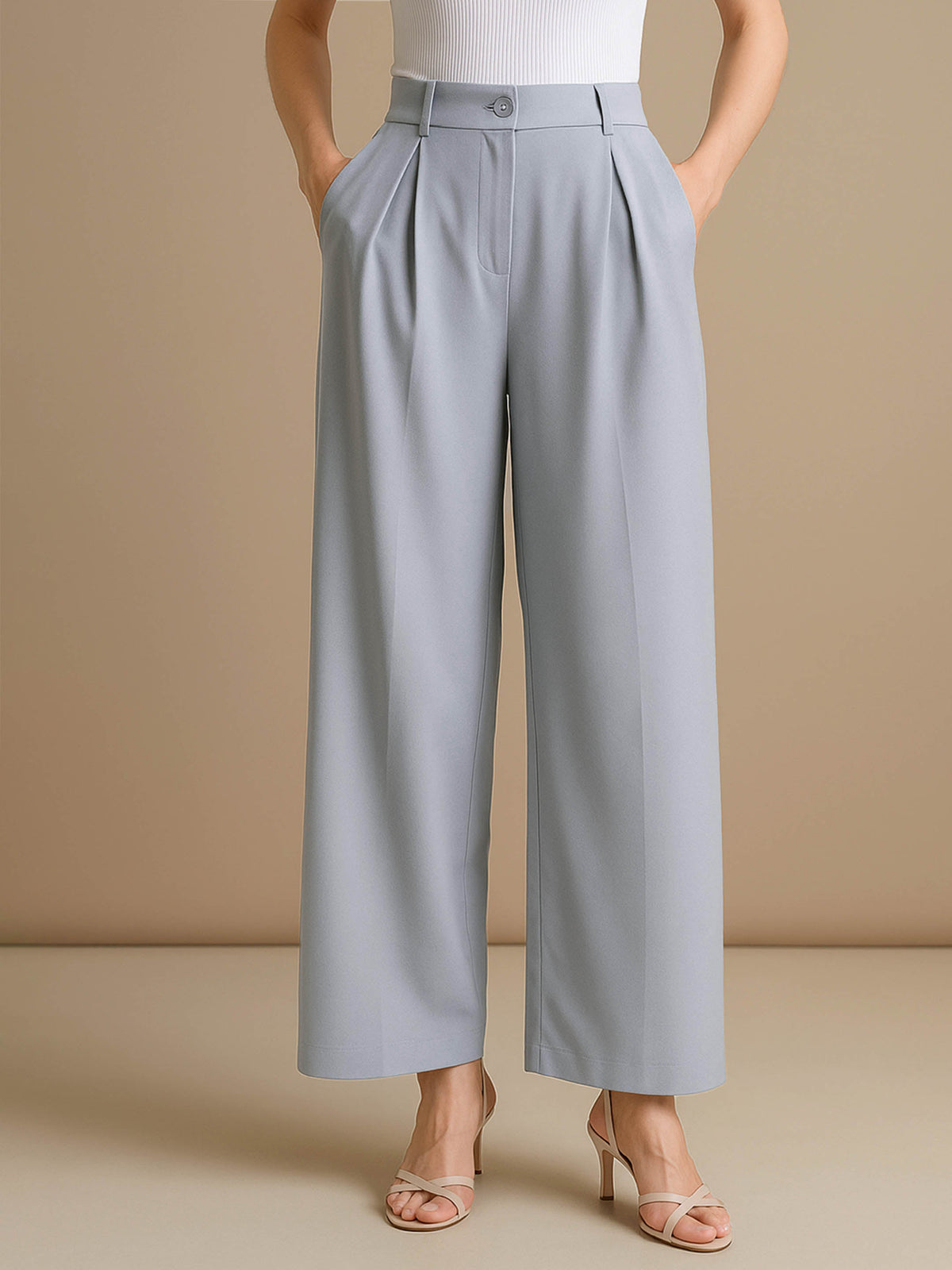 Grey High-Rise Front Pleated Korean Pants-SASSAFRAS worklyf