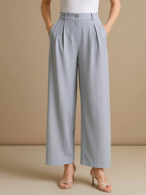 Grey High-Rise Front Pleated Korean Pants-SASSAFRAS worklyf