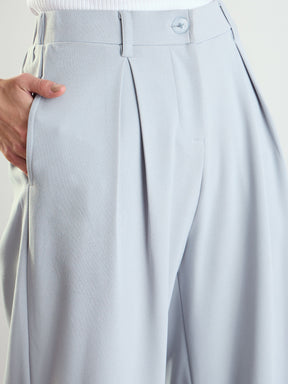 Grey High-Rise Front Pleated Korean Pants-SASSAFRAS worklyf