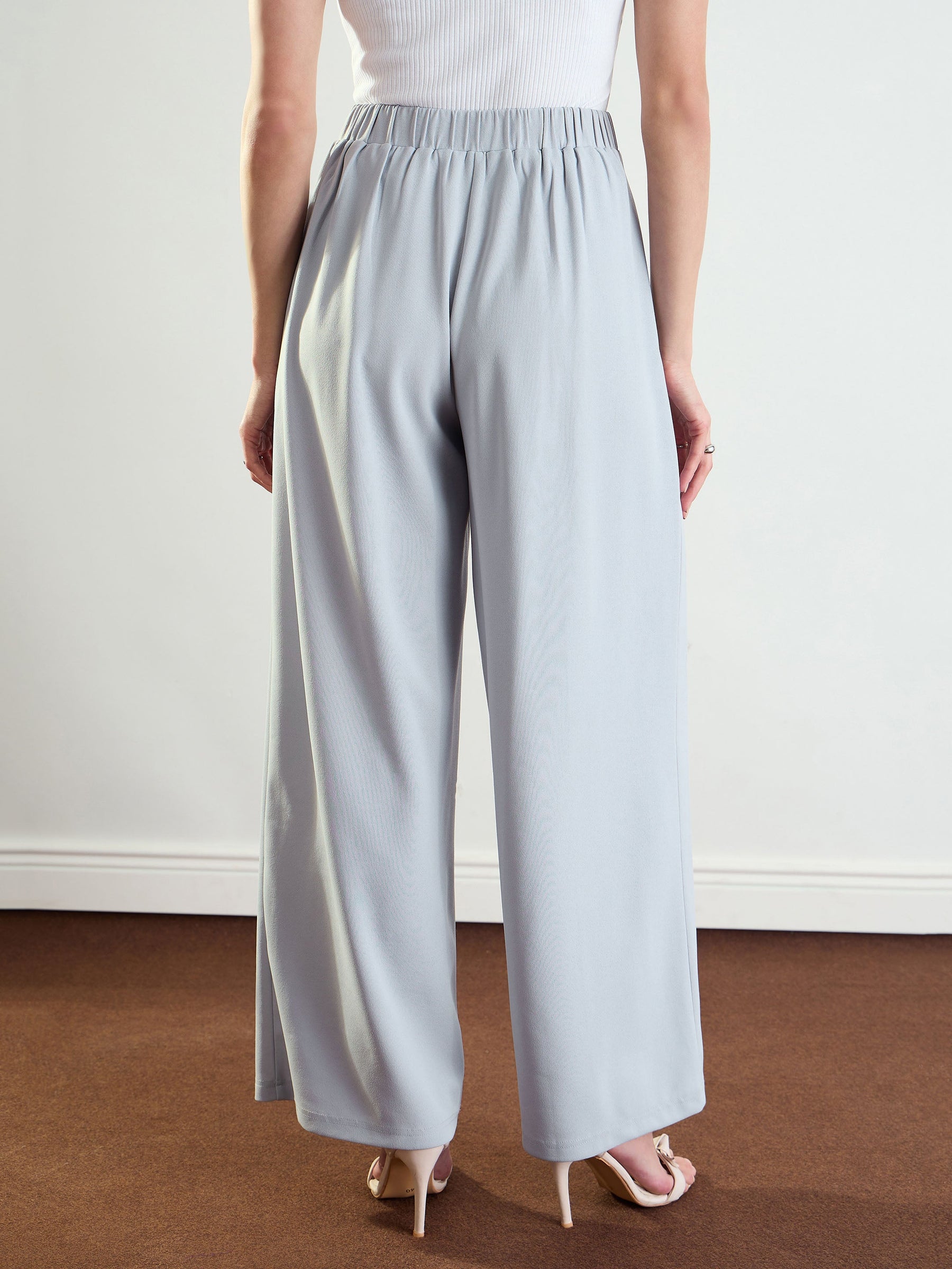 Grey High-Rise Front Pleated Korean Pants-SASSAFRAS worklyf