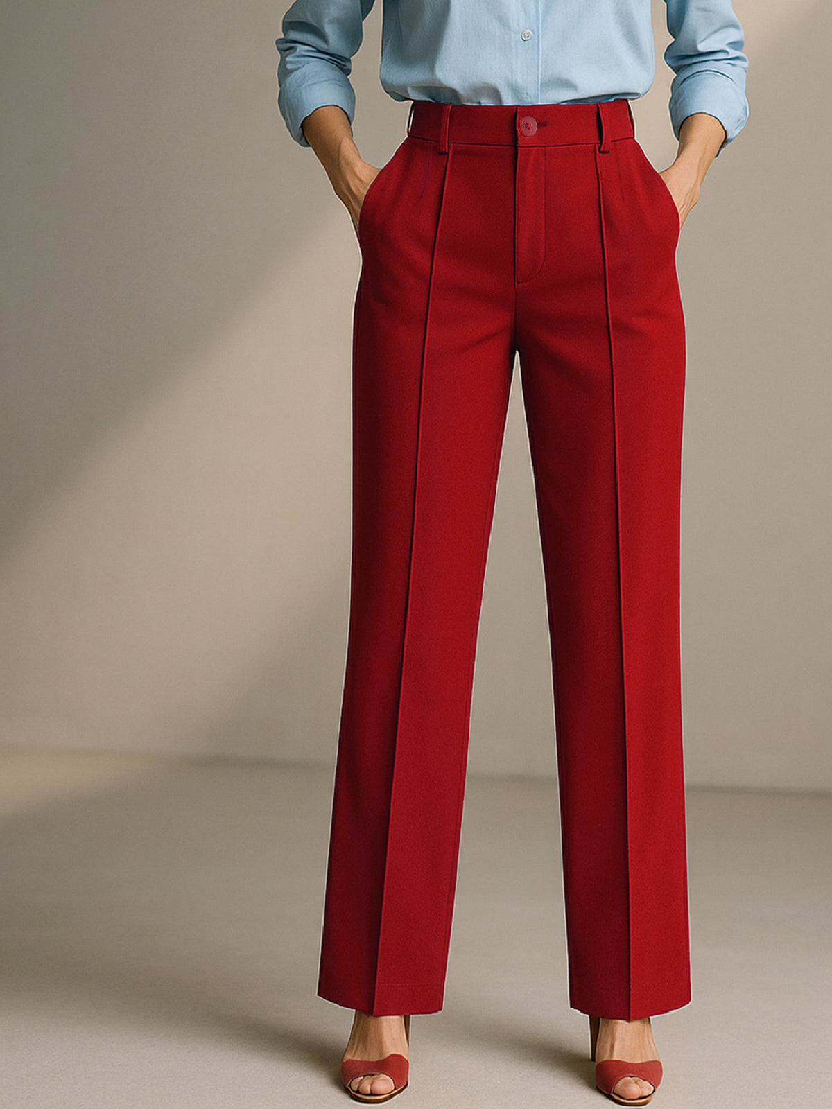 Maroon Front Dart Straight Fit Pants-SASSAFRAS worklyf