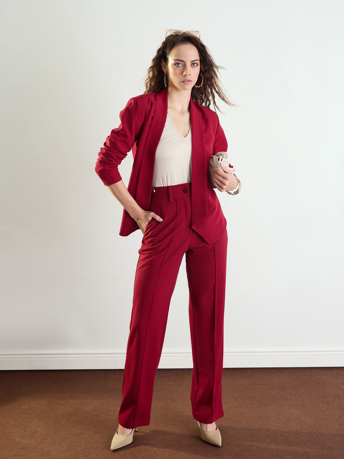 Maroon Front Dart Straight Fit Pants-SASSAFRAS worklyf